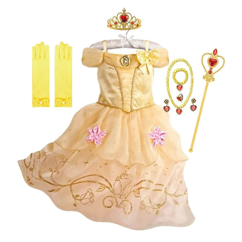 Disney Cinderella Cosplay Costume Kids Clothes for Girls Sequins Princess Dress with Floral Bow Birthday Party Ball Gown