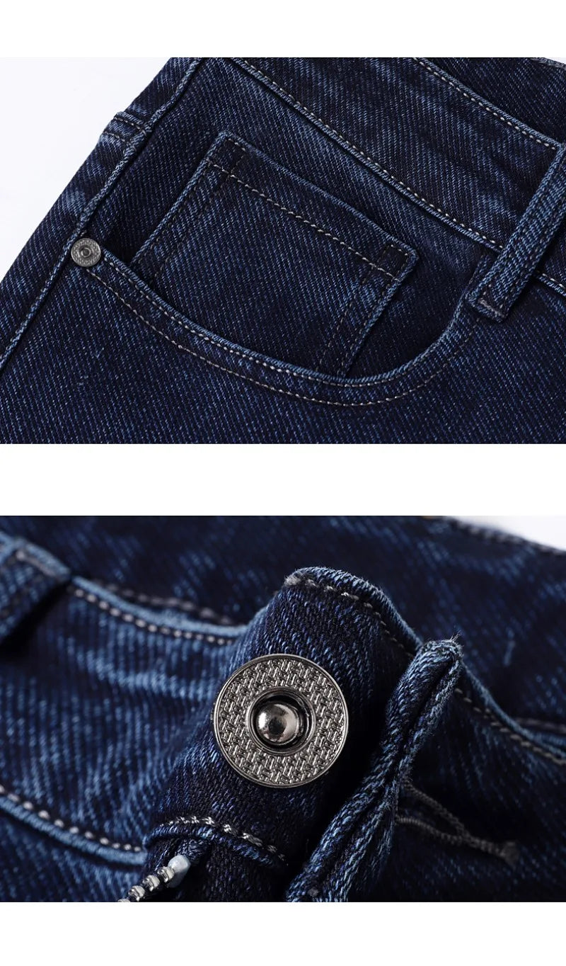 Classic Straight Men's Jeans Spring Slightly Thick Elastic Casual Office Business Trousers Fashion Comfort Washed Denim Pants