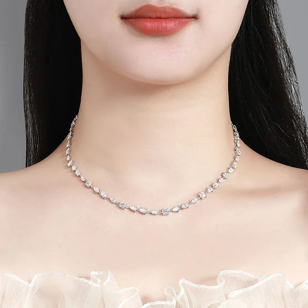 Certified Full Moissanite Necklace Choker for Women S925 Silver Round/Pear/Marquise/Asscher Cut Lab Diamomd Adjustable Neckchain