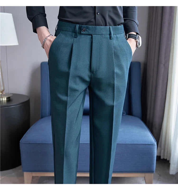 High Quality Men Solid Color Business Office Social Trousers New Formal Wear Wedding Slim Fit Casual Fashion Suits Pant 38-29