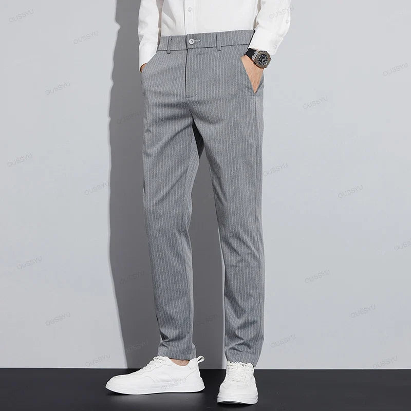 High Quality Brand Clothing Autumn Stripe Suit Pants Men Fashion Business Solid Color Office Slim Long Casual Trousers Male 28-3