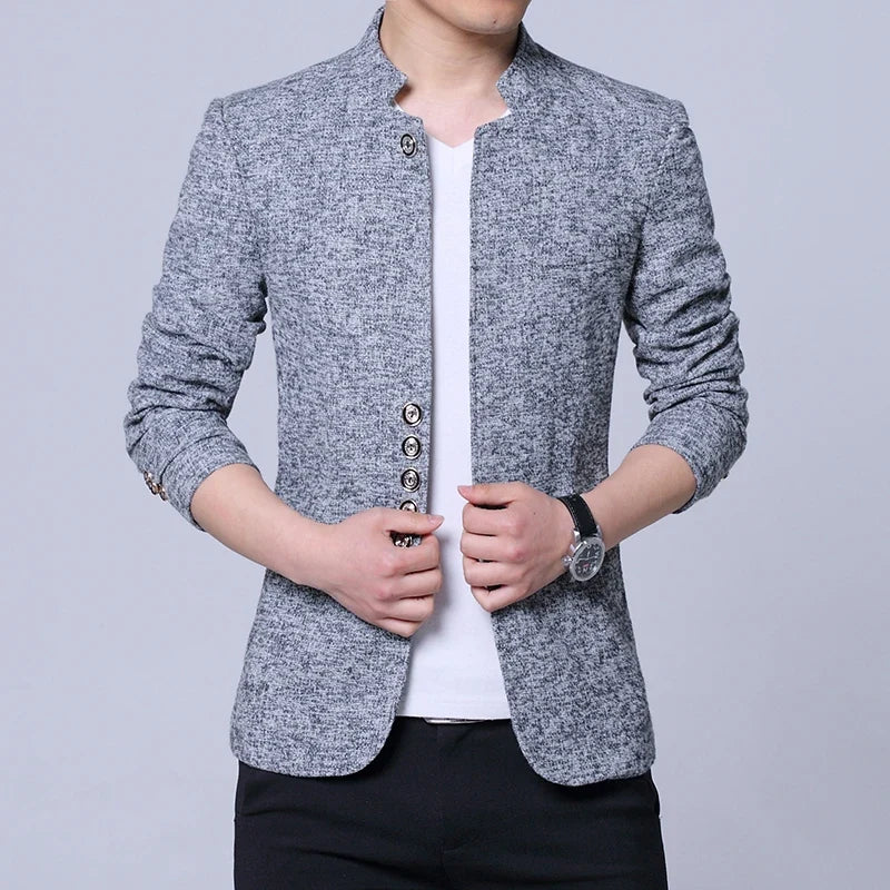 Men's Autumn Winter Casual Slim Fit Plaid Suit Jacket Korean Style Fleece Thickened Coat Large Size Single Breasted Westwear