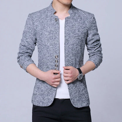 Men's Autumn Winter Casual Slim Fit Plaid Suit Jacket Korean Style Fleece Thickened Coat Large Size Single Breasted Westwear