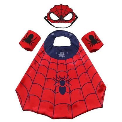 Cartoon Superhero Costume Set for Boys Girls Halloween Dress Spider Cape and Mask with Wristband Cosplay Costume