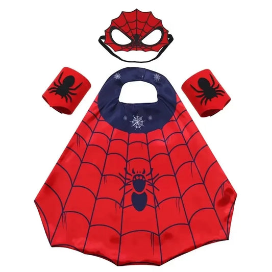 Cartoon Superhero Costume Set for Boys Girls Halloween Dress Spider Cape and Mask with Wristband Cosplay Costume