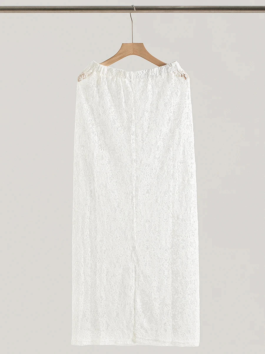 Lace Jacquard Transperant Skirt Women Summer New High Waist Sexy Casual Long Skirts 2025 Streetwear Fashion White Maxi Skirt