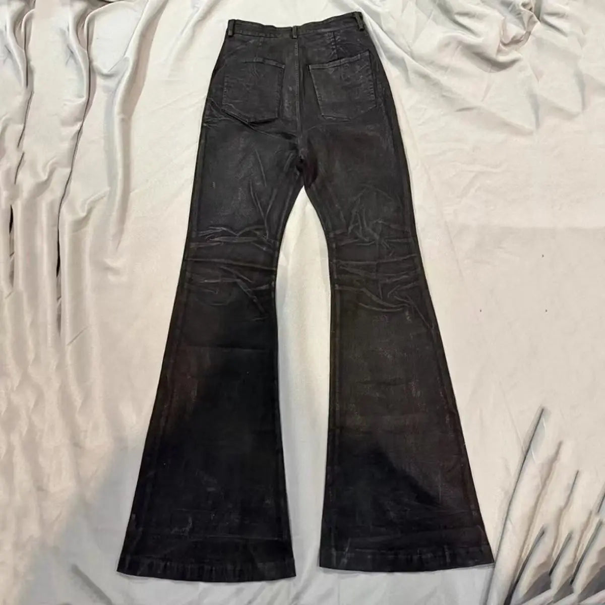 High street coated micro-flare jeans American retro heavy industry men and women black gothic retro casual loose jeans