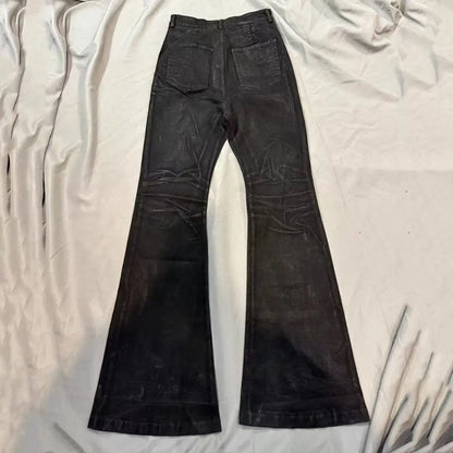 High street coated micro-flare jeans American retro heavy industry men and women black gothic retro casual loose jeans