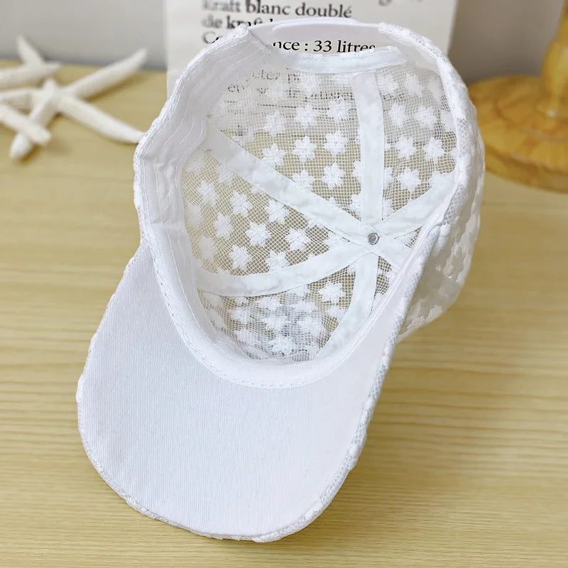 Summer Baseball Cap for Women Embroidered Flowers Mesh Breathable Duck Tongue Hat Sunscreen Sunshade Hat Rebound Cap