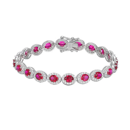 Luxury S925 Sterling Silver Full Ruby Tennis Bracelet for Women Party Fine Jewelry Lab Grown Gemstones Hand Link Bracelets