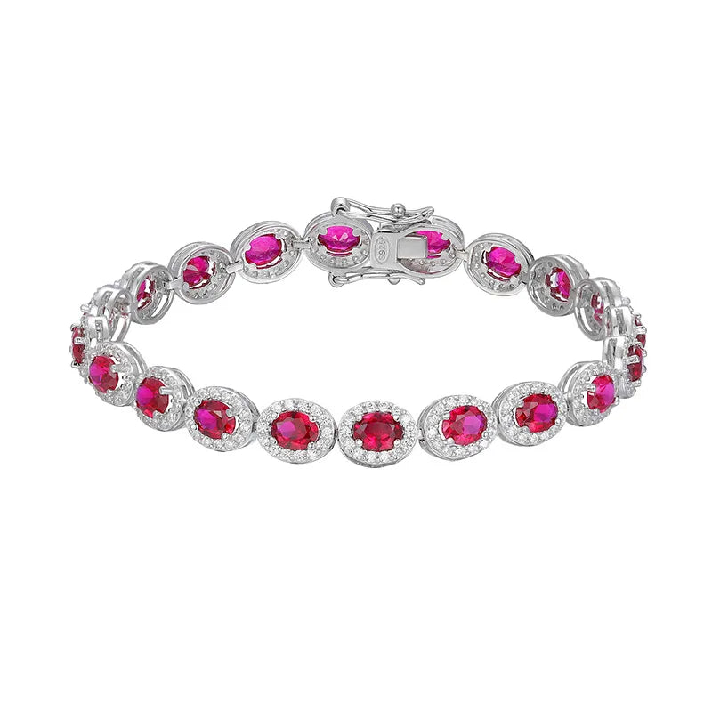 Trendy S925 Sterling Silver Full Ruby Tennis Bracelet for Women Girls Pear Cut Gemstones Link Bracelets Party Fine Jewelry