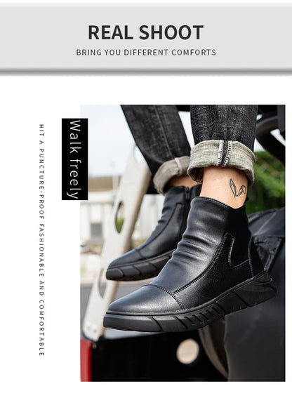 Fashion 2025 Black Leather Safety Work Shoes for Men Indestructible Steel Toe Cap Anti Nail Anti Slip Male Boots Footwear