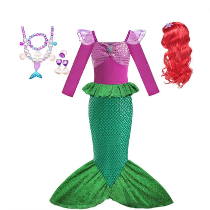 Mermaid Ariel Girls Dress Short Sleeve Tulle Cosplay Princess Costume Carnival Party Girl Princess Dress Party Dresses For Girls