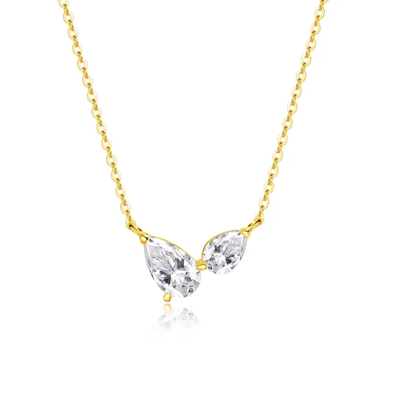 Pear Cut All Moissanite Necklace for Women 2 Gems Lab Diamond Female Pendant 100% 925 Sterling Silver Jewelry Wholesale
