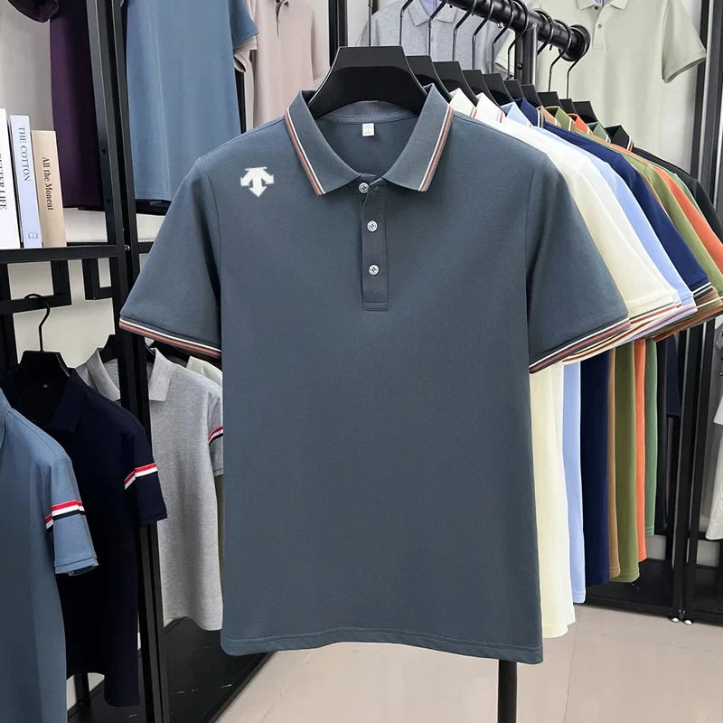Men's High-End Luxury Brand Logo-Stamped Casual Polo Shirt Summer New Golf Breathable Business Short-Sleeve T-Shirt