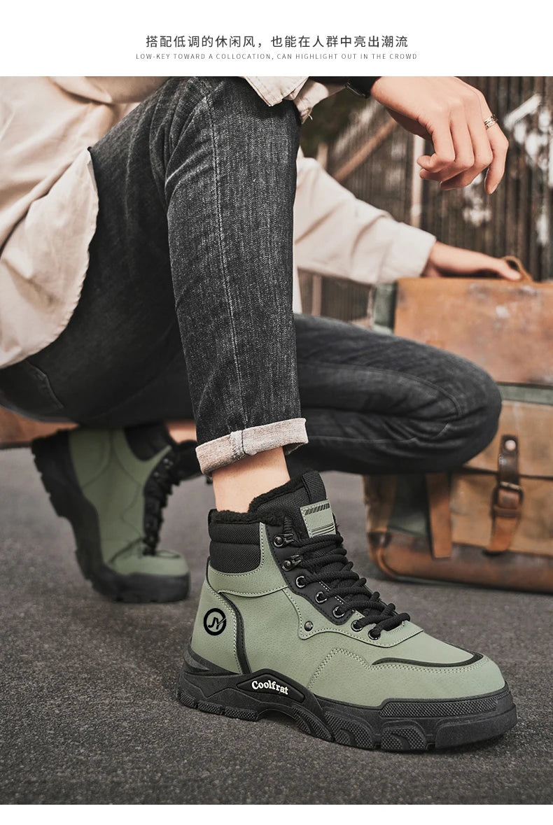 Mens Boots Casual Shoes Winter Platform Leather Designer Luxury Chelsea Cowboy Outdoor Work Safety Ankle Sneakers 2025