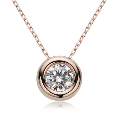 6.5mm Round Bezel Moissanite Pendant Necklace For Women 925 Sterling Silver Clavicle Chain Necklaces Jewelry Collare Mujer