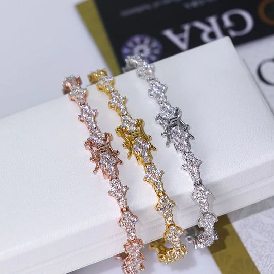 Bracelet chaîne étoile en moissanite 925 VVS Bijoux hip-hop Bling Iced Out Bracelet croix de tennis en argent sterling avec GRA 7/8 pouces