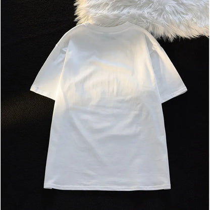 Summer Japanese Cute Cartoon Stacked Cat Printed Short-sleeved T-shirt for Ladies and Boys Same Loose Casual Large-size Top