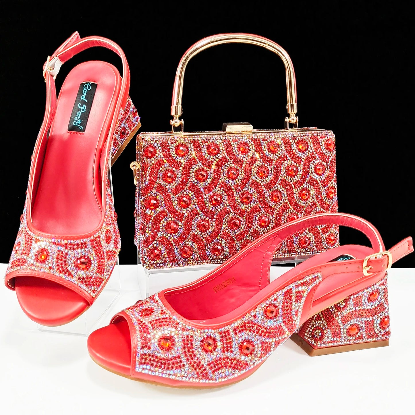 2024 Rhinestone Design INS Hot Sale New Arrivals African Shoes and Bag Set in Green Color Open Toe Comfortable Women Heels