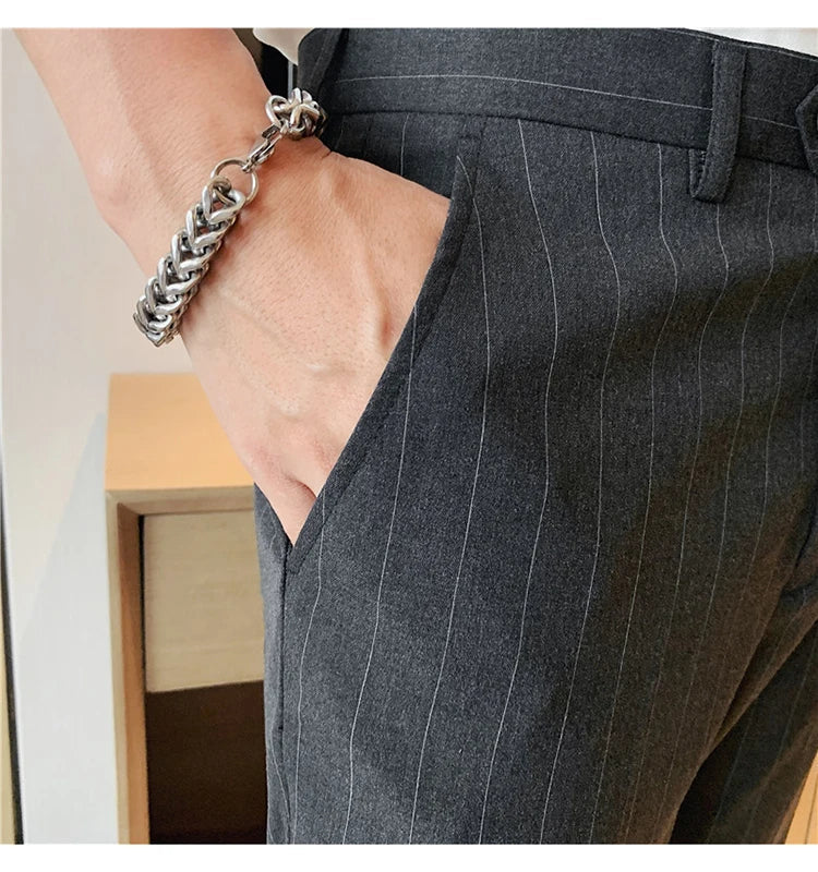 High Quality Fashion Striped Casual Men's Suit Pants 2026 New Business Office Social Wedding Slim Fit Trousers Oversized Size