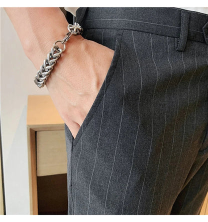 High Quality Fashion Striped Casual Men's Suit Pants 2026 New Business Office Social Wedding Slim Fit Trousers Oversized Size