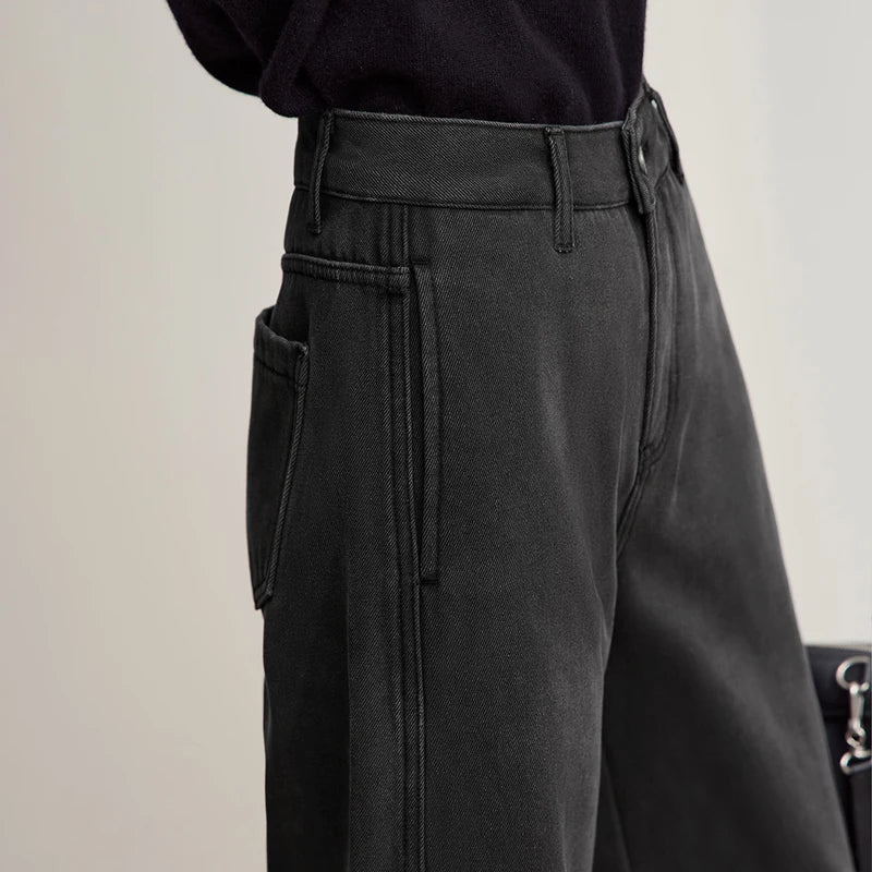 Thicken Women's Jeans 2025 Winter New Warm Casual Loose Solid Jeans Lady Cotton Versatile Wide Leg Woman Trousers 12544160