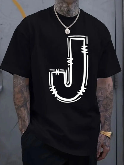 Men's Casual Cotton T-Shirt with Stylish J-Letter Print - Breathable, Comfort Fit for Spring & Summer Urban Fashion Tees for Men