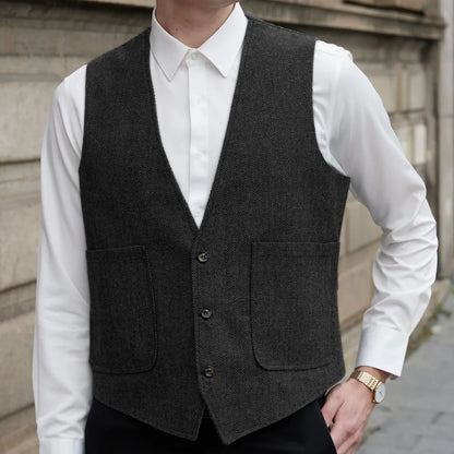 Men Vest Gray Herringbone V Neck Single Button Waistcoat For Wedding Prom Business Casual Formal Daily Office Work Men Suit Vest