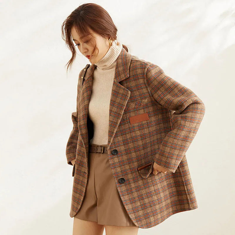 Plaid Suit Women's Jacket Autumn Winter 2025 New Fashion Long Sleeve Warm Blazer Female Coats Casual Office Ladies Overcoat Tops