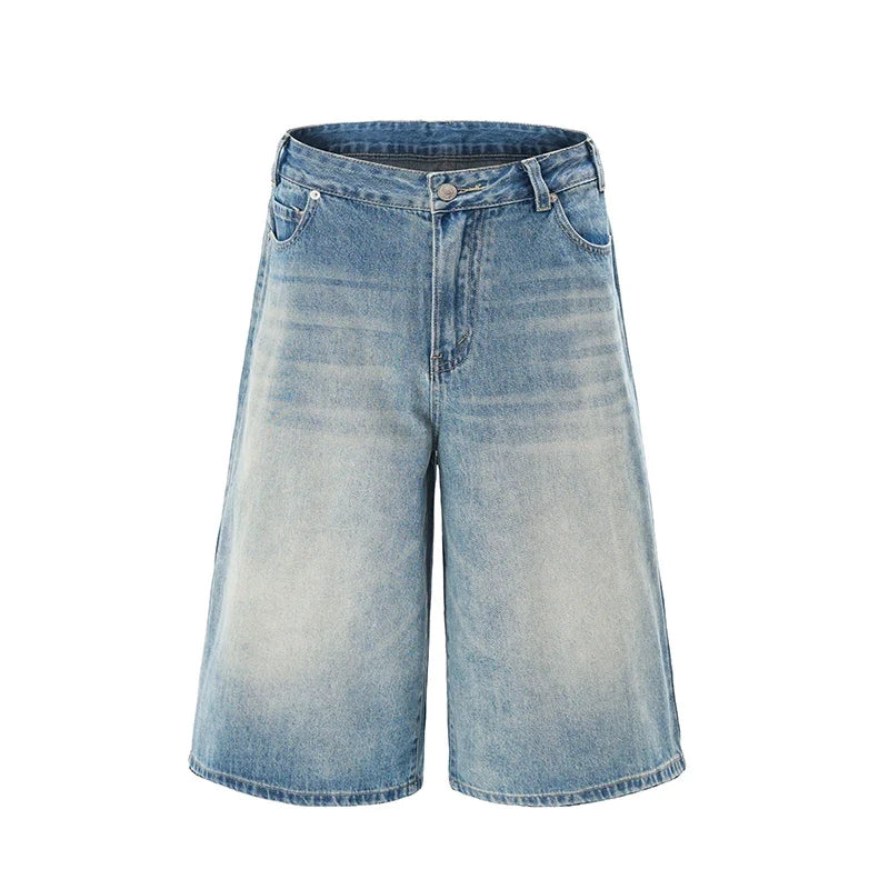 Summer New Fashion Denim Shorts Loose Straight Casual Vintage American Personality Jeans Streetwear Male Short Pants