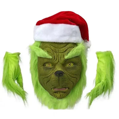2024 New Christmas Costume Cosplay Clothes Dress Up Santa Claus Weird Green Haired Monster Grinch Party Performance Costume