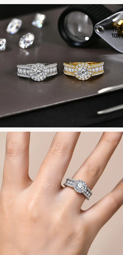 Round Cut 1.0CT Moissanite Ring 6.5mm VVS1 Diamond for Women S925 Silver Engagement Bride Jewelry Gift With Certificate