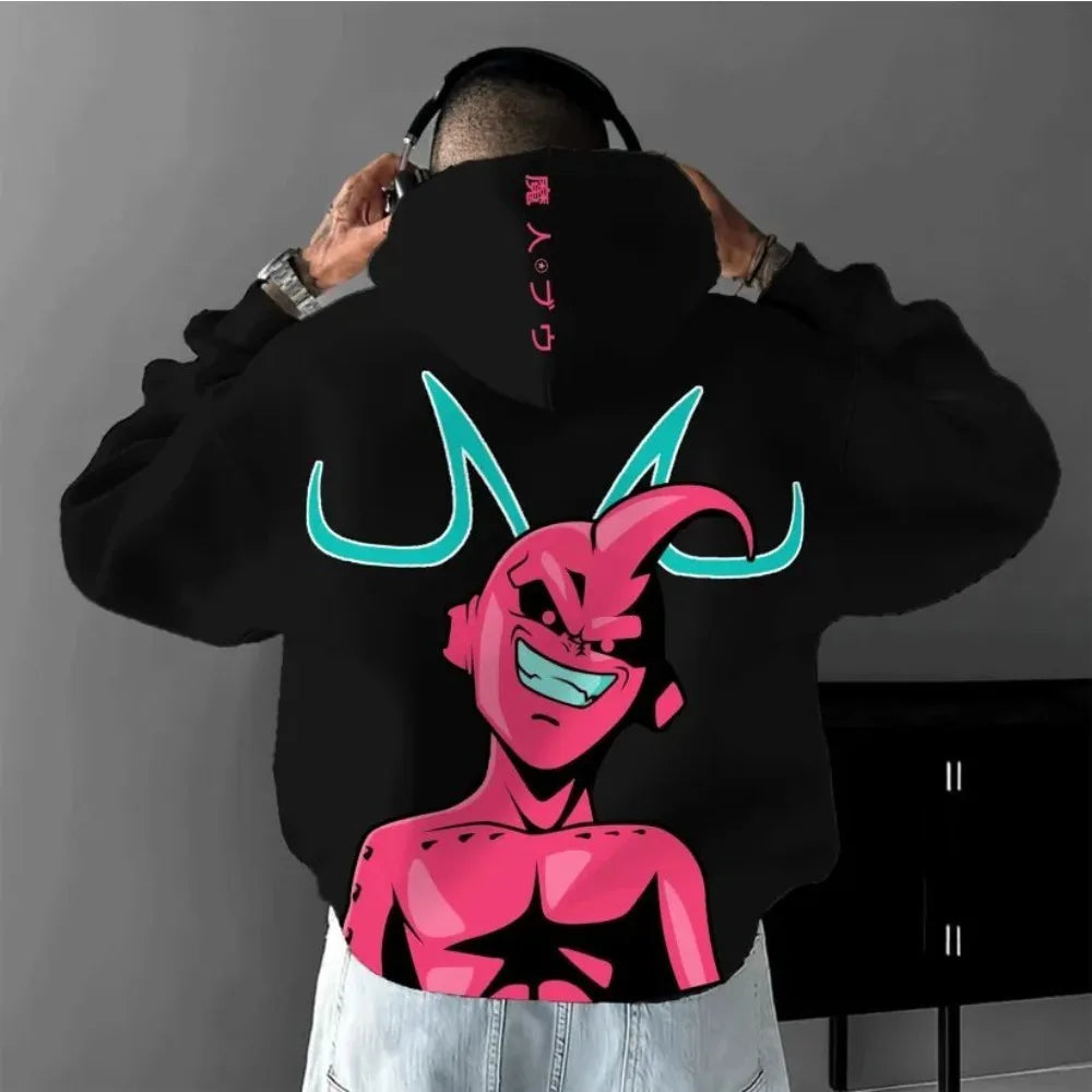 Dragon Ball Men's Hoodie Sweater Majin Buu Japan Anime Summer Boys Children's Y2k Harajuku Long Sleeve Top Parent-Child Clothing