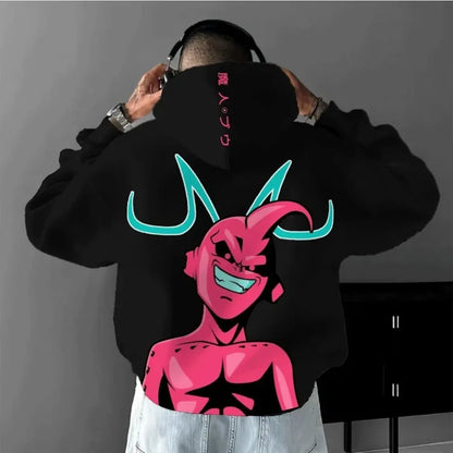 Dragon Ball Men's Hoodie Sweater Majin Buu Japan Anime Summer Boys Children's Y2k Harajuku Long Sleeve Top Parent-Child Clothing