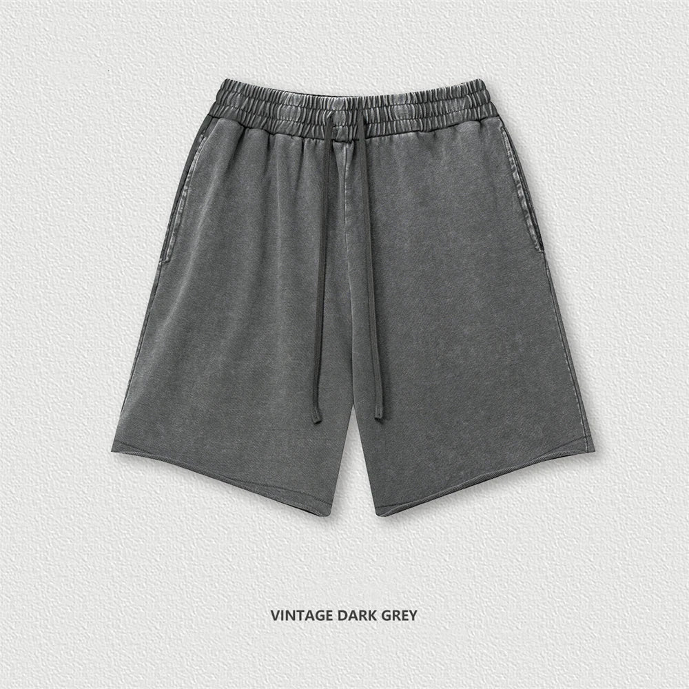 New 2025 Men Summer Loose Edge Washed Cotton Shorts Unisex Retro High Street Distressed 330gsm Shorts Brand Clothes HY1056