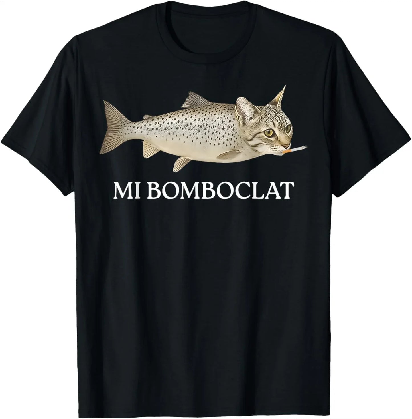 Sad Cat Emoji T-Shirt Humorous Letter Print Women's Black Short-Sleeved Casual Loose-Fit Basic Crew Neck Top for Daily Wear