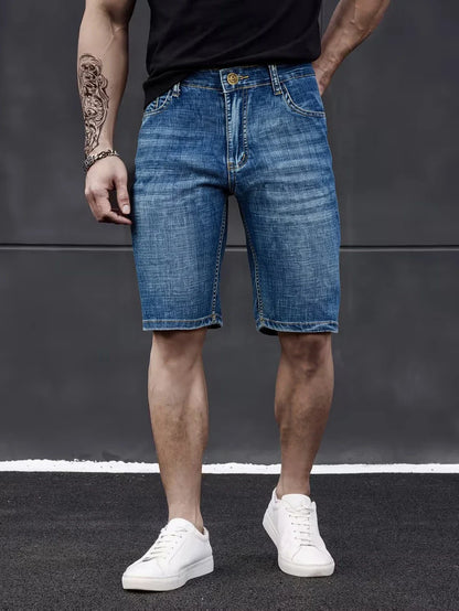 New Business Men's Jeans Casual Straight Stretch Fashion Classic Blue Black Men's Summer Denim Shorts Knee-Length