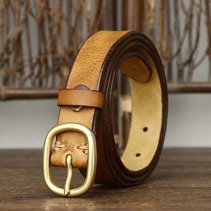 2.8CM Ladies Pure Cowhide High Quality Genuine Leather Belts for Women Brass Buckle Jeans Cowboy Waist Belt Luxury Designer