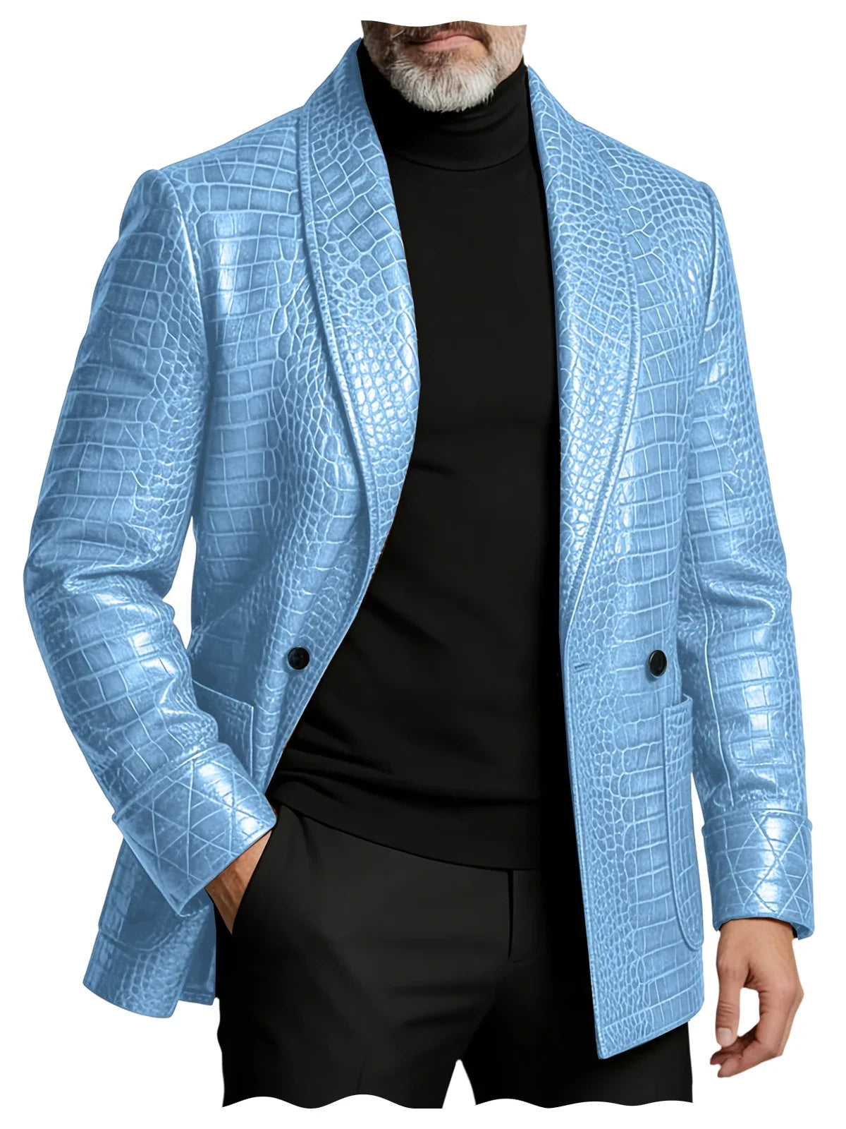 Men's Crocodile Pattern Leather Blazer 1 Button Shawl Collar Tuxedo Jacket Formal Business Wedding Coat Luxury Suit Outerwear