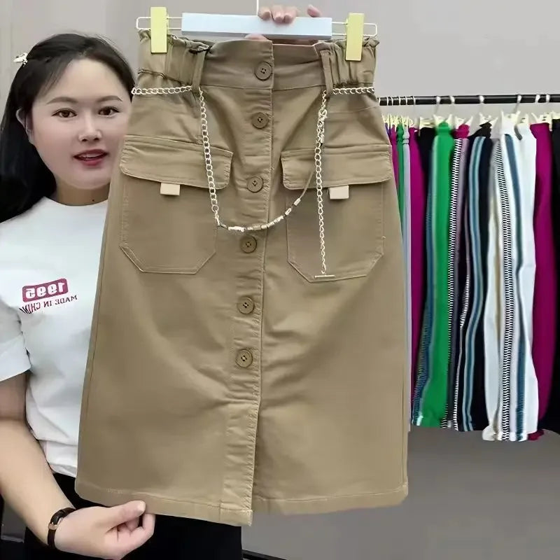 2026 Spring Summer New Women's High Waist Slim Skirts Female Fashion Buttons A-line Skirts Ladies Solid Color Casual Skirts