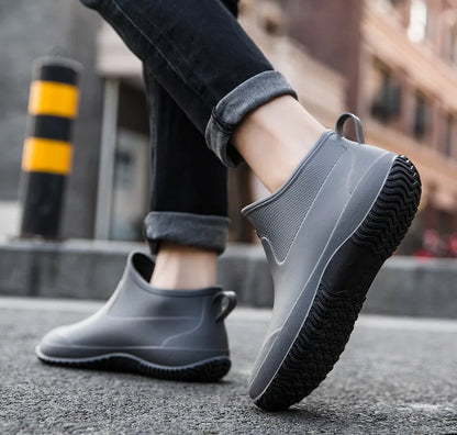 Men's Rain Boots Women's Ankle Water Shoes Non-slip Waterproof Safety Work Shoes Warm Cotton Platform outer wear Couple Lovers