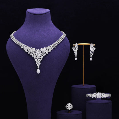 Bridal Zirconia Full Jewelry Set for Ladies Party Luxury Dubai Nigeria CZ Crystal Wedding Necklace Set