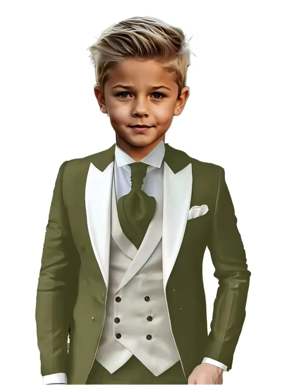 Handsome Kids Suit Set 3 Pieces Banquet Party Wear High Quality Boys Peak Lapel Suit Wedding Ring Bearer Outfit Plus Size Tuxed