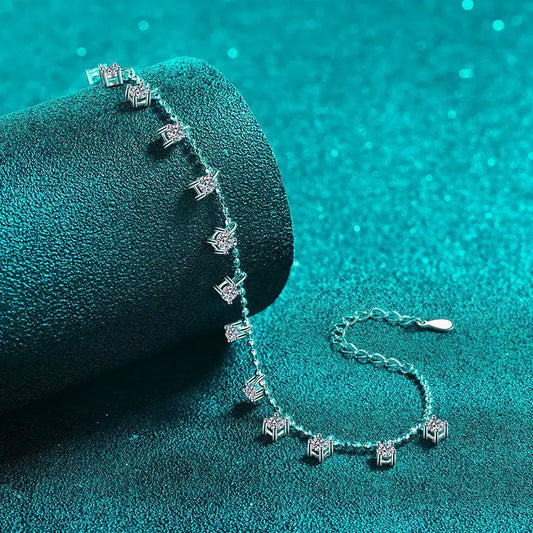 Bracelet à pampilles en moissanite couleur D de 1,3/3,9 carats au total pour femmes, bracelet de tennis entièrement pavé de diamants, chaîne 100 % en argent sterling S925, certificat GRA