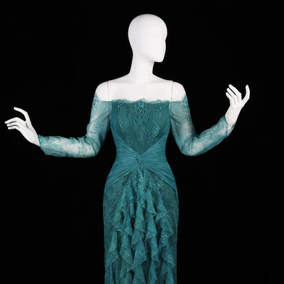 Said Luxury Blue Lace Evening Dress Saudi Arabia Elegant Off Shoulder Wedding Guest Gowns Formal Party Dress SF519 Custom