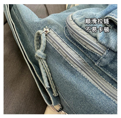 Solid Color Denim Trendy Shoulder Bag for 2025 High Quality Fashion Zipper Large Capacity Versatile Women's Crossbody Bag