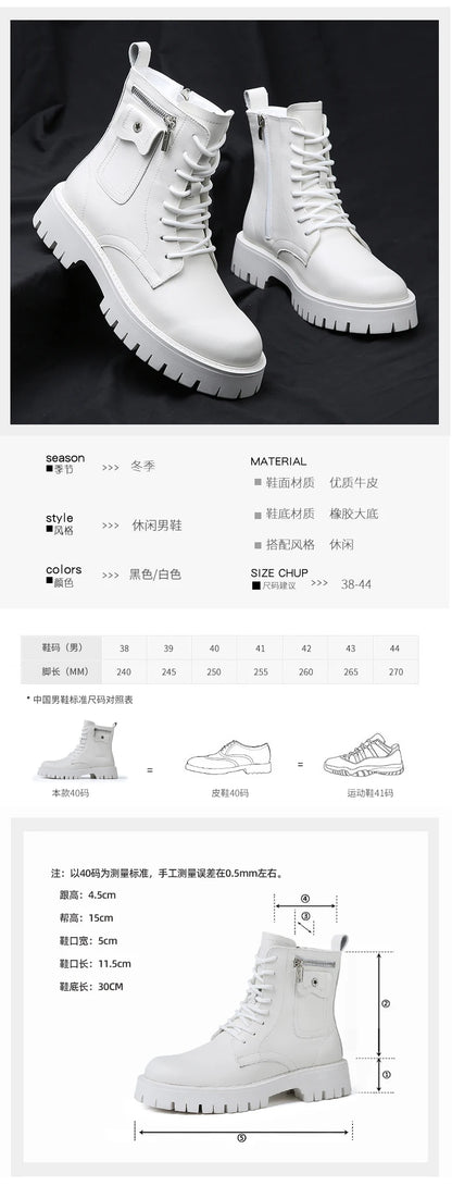 Fashion White Boots For Men New British Style Platform Motorcycle Boots Good Quality Casual Men’s High Top Leather Shoes Punk