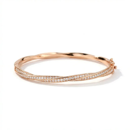 D VVS1 Moissanite Twisted Bangle Bracelet for Women GRA Certified Solid 925 Sterling Silver Plated 18K Wedding Bracelet