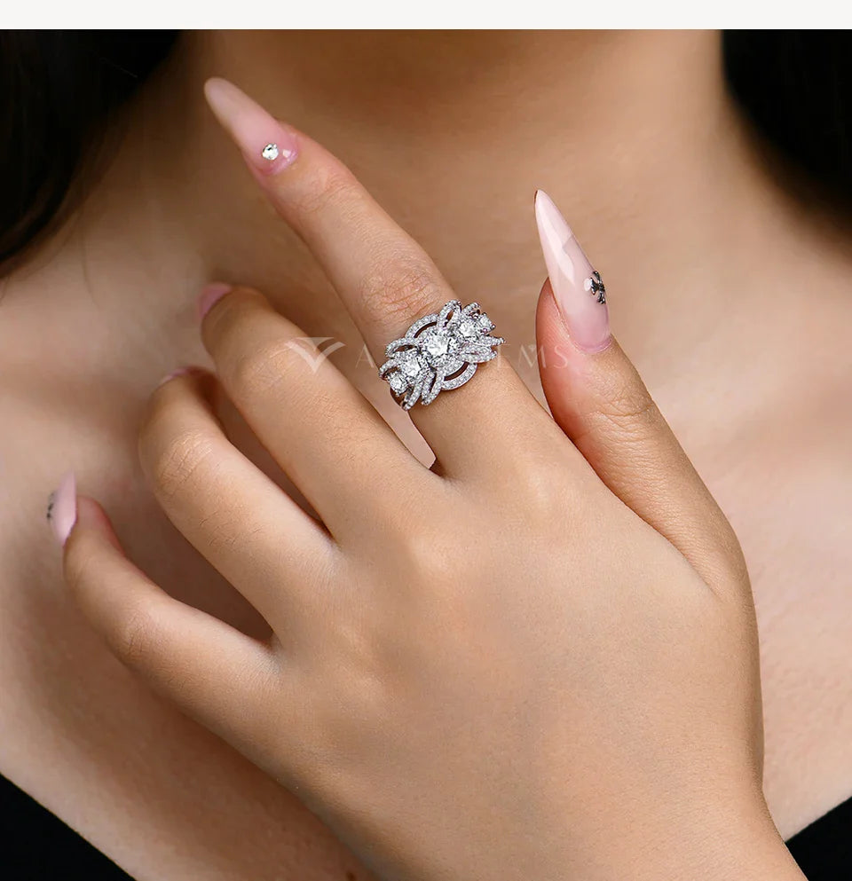 Bague en moissanite ronde de luxe ATTAGEMS 1 carat pour femme D VVS1 diamant de laboratoire véritable S925 bague de fiançailles et de mariage en argent massif, test de réussite